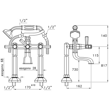 Напольный смеситель для ванны Stella Eccelsa Leve 3274CL306FB с ручным душем, золото 24К EL 02211 AU00