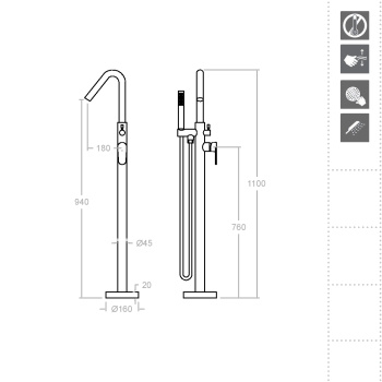 Смеситель для ванны Ramonsoler Alexia напольный с душевым комплектом никель 368503DNC