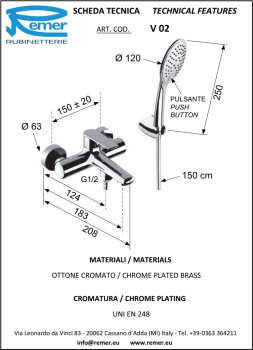 Смеситель для ванны Remer Vanity  хром V02