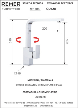 Смеситель для кухни Remer Q-Design  хром QD42U