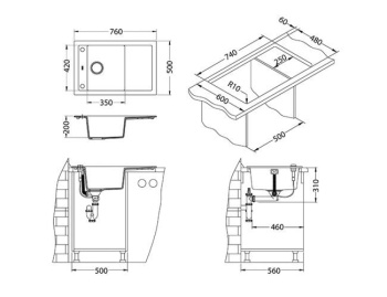 Мойка ALVEUS FORMIC 30 GRANITAL+ ARCTIC-G11M 760X500 1X с сифоном 1127749,