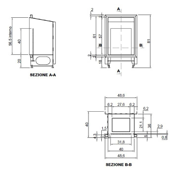 Камин Antonio Lupi Teka 48.6х40х81, встраиваемый в стену, на биоэт, корп из стали, с противопожарн стеклом и горелкой LAFLACA, покрыт черной краской А0002456862
