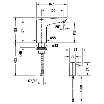 Смеситель для раковины Duravit Sensor 1 SE1090007010 /SE1090007C10 с иф датчиком, хром