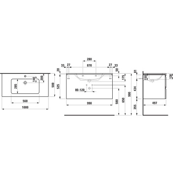 LAUFEN PRO S шкафчик под раковину, 1000х500х545 мм, с раковиной Slim 1000 мм, 2 ящика, включает в комплект органайзер для ящика, венге