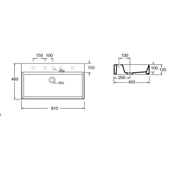 Раковина подвесная Azzurra Elegance Squared 81х46см с 1 отв. под смеситель, белый ELLP080450QMBI/(EQA80M bi)*0