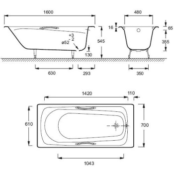 Чугунная ванна Jacob Delafon Melanie 160x70 E2935-00