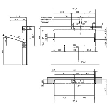 Раковина Antonio Lupi Battigia 126х51.5х60.7, без отв., белый А0002423494