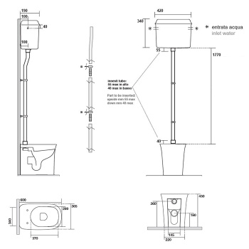 Бачок подвесной Kerasan The New Yorker 568031 для высокой трубы, для унитаза 5618, подвод слева/справа, черный матовый