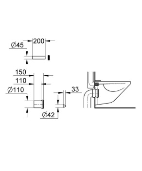 Комплект впускного и смывного гарнитура GROHE для подвесного унитаза, O 110 мм 37104K00