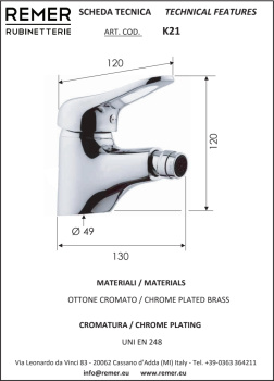 Смеситель для биде Remer Kiss  хром K21