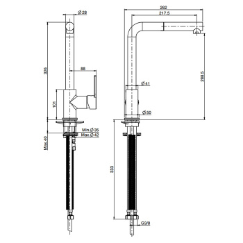 Смеситель для кухни Fima Carlo Frattini Kitchen на 1 отверстие, с выдвижной лейкой, чёрный матовый F7029WOTNS