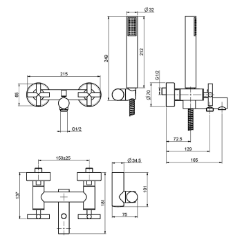 Смеситель для ванны внешнего монтажа Fima Carlo Frattini Maxima с душевым комплектом, хром F5304CR