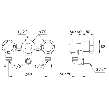 Встраиваемый смеситель для ванны Stella Aster 3254 с переключателем, хром AT 01301 CR00