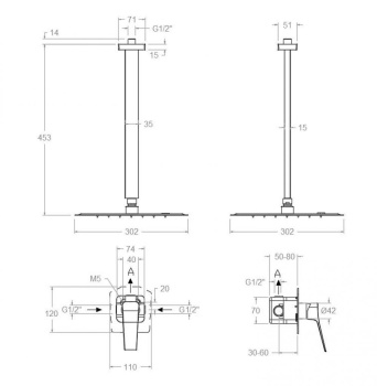 Смеситель для душа Ramonsoler Prisma встраиваемый на 1 выход с тропическим душем K4218012
