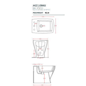Биде напольное Artceram JAZZ 54х36, с 1 отв под смеситель с креплением, белый JZB002 01 00*1