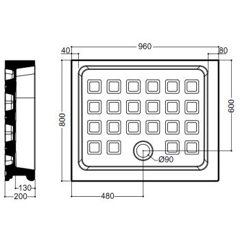 Поддон прямоугольный Kerasan Retro 80х96, SX, диаметр слива 90, белый 133701