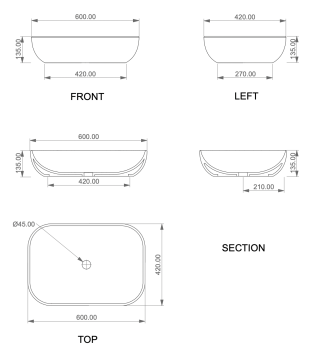 Раковина накладная биколор 60x42 см GSG Ceramic Design Easy EALAVRE60BI000/027 White/Denim Matt