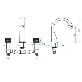 Смеситель для ванны THG Island U5B-F30-25SG soft gold