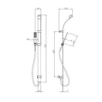Bossini Flat One Душевой гарнитур: штанга 120см., ручная лейка, шланг 150см., цвет: черный матовый D