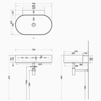 Раковина подвесная Cielo Mare MRLS70SF BA 70 см черный