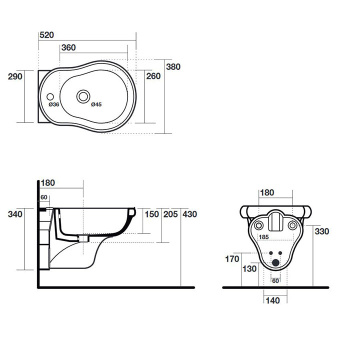 Биде подвесное Kerasan Retro 52x38, с 1 отв под смеситель, черный 102604*1