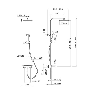 Душевая стойка с термостатическим смесителем Cisal Hi-Rise верхним душем 300х300 мм., ручным душем и шлангом, хром RIC8601N21