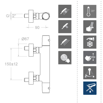 Смеситель термостатический Ramonsoler Tzar для душа с душевым комплектом 343401TR
