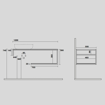 Структура металлическая подвесная Kerasan Louise 120, нерж сталь, с полкой, с отв под раковину, с полотенцедерж, черный матовый 9322k3