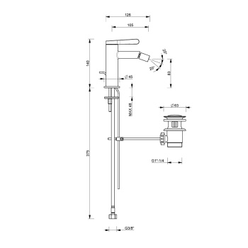 Смеситель для биде Fantini Torino на 1 отверстие, излив 10,5 см, с донн клап. хром 58 02 L908F