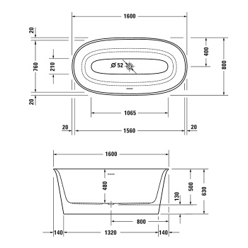 Акриловая ванна Duravit White Tulip 160x80 700468000000000