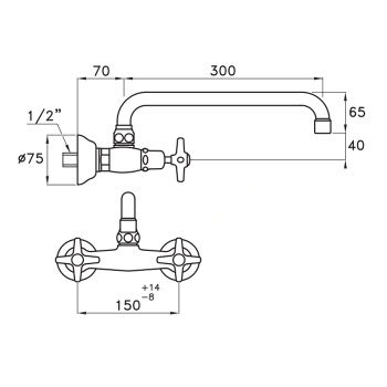 Смеситель для мойки настенный Stella Italica 3245/300, длина излива 300мм хром IT 04007 CR00