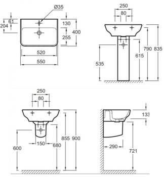 Раковина 55 см Jacob Delafon Struktura EGE111-00, белый белый