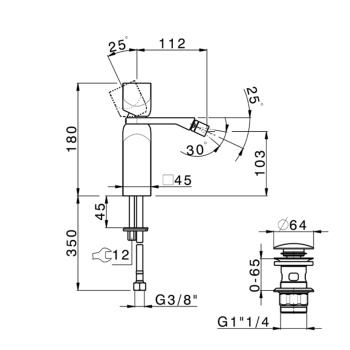 Смеситель для биде Cisal Hi-Rise на 1 отверстие, однорычажный, в комплекте с донным клапаном, хром RI00055421