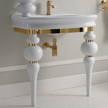 3SC Сonsolle VIA VENETO Консоль с раковиной LANTE 90 см,цвет белый глянец, в комплекте с сифоном, напольная, цвет консоли белый матовый/золото 24к.  VV3090GD