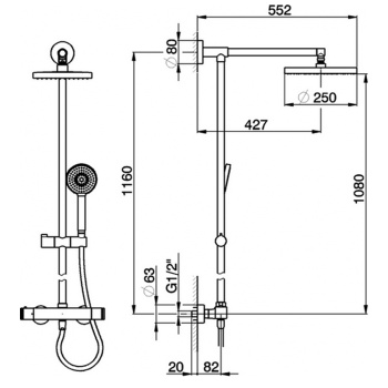 Настенная душевая система Cisal Roadster термостатический смеситель для душа,верхний душ,ручной душ с держателем и шлангом, хром RRC7802021