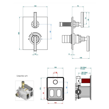 Смеситель для душа THG Les Ondes à Manettes G8B-C01-5300BE matt nickel