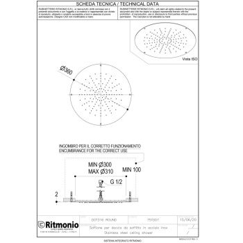 Верхний душ Ritmonio Shower D36 см нержавеющая сталь 75T007INOX