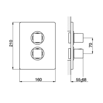 Cмеситель для душа Cisal Cubic термостат, 2 положения, черный матовый CU01810040