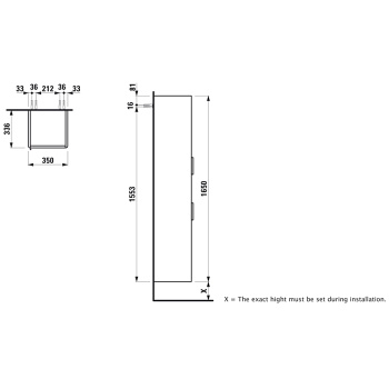 Laufen BASE высокий шкаф 350x335x1650 мм, 2 дверцы, петли справа, 1 открытая полка, 4 стекл. полки,  белый глянцевый