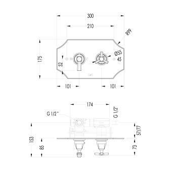 Смеситель встроенный термостатический для душа Devon&Devon Time хром 2TIME248CR