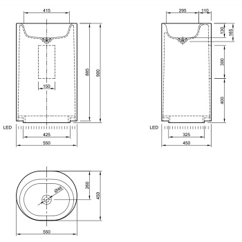 Раковина KNIEF Moon отдельностоящая с подсветкой слив в стену белый матовый 0600-031-01WA