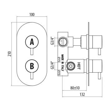 Термостатический встраиваемый смеситель для душа Gattoni Termostatici 2 рычага на 1 источника (внутренняя часть в комплекте), хром TS992/22C0cr