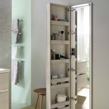 Burgbad Sys30 Шкаф 40х15х176см., подвесной, 1 дверь с зеркалом и подсветкой с внутрен стороны, 5 полок, двойная розетка, цвет: Eiche Dekor Flanelle SPIJ040LF2238