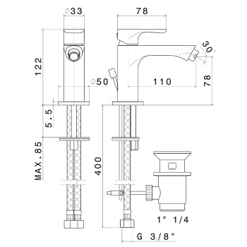 Смеситель для биде OLE однорычажный с донным клапаном Kerama Marazzi хром 69425KM.21.018