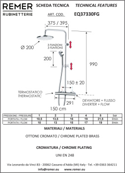 Душевая система Remer Elegance с термостатом хром (CR) EQ37330FG