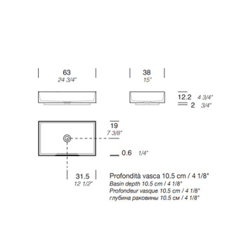 Раковина Milldue STEP 63_12 накладная из CRISTALPLANT ,63х38х12,2, без отв для смесителя, белый матовый 8945*0 Bianco Opaco