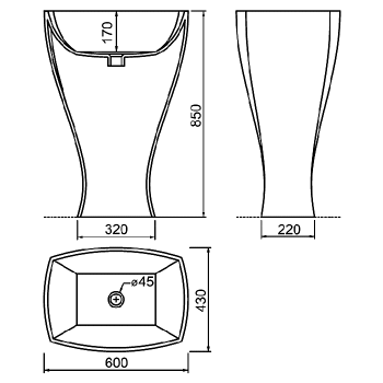 Раковина напольная с сифоном Artceram JAZZ Livingtec 60х48х85, белый глянцевый JZL006 01 00/ JZ13bi*1