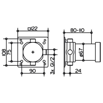 Встраиваемая часть Keuco Ixmo 59548000170 для переключателя на 3 потребителя и выводом для шланга DN