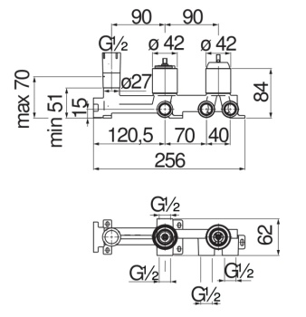 Скрытая часть смесителя для ванны Nobili WE81200/TBM золото
