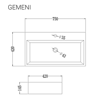Раковина STARO GEMINI 75 BLANCO BRILLO 75х42х14.5 накладная белая глянцевая С0005278